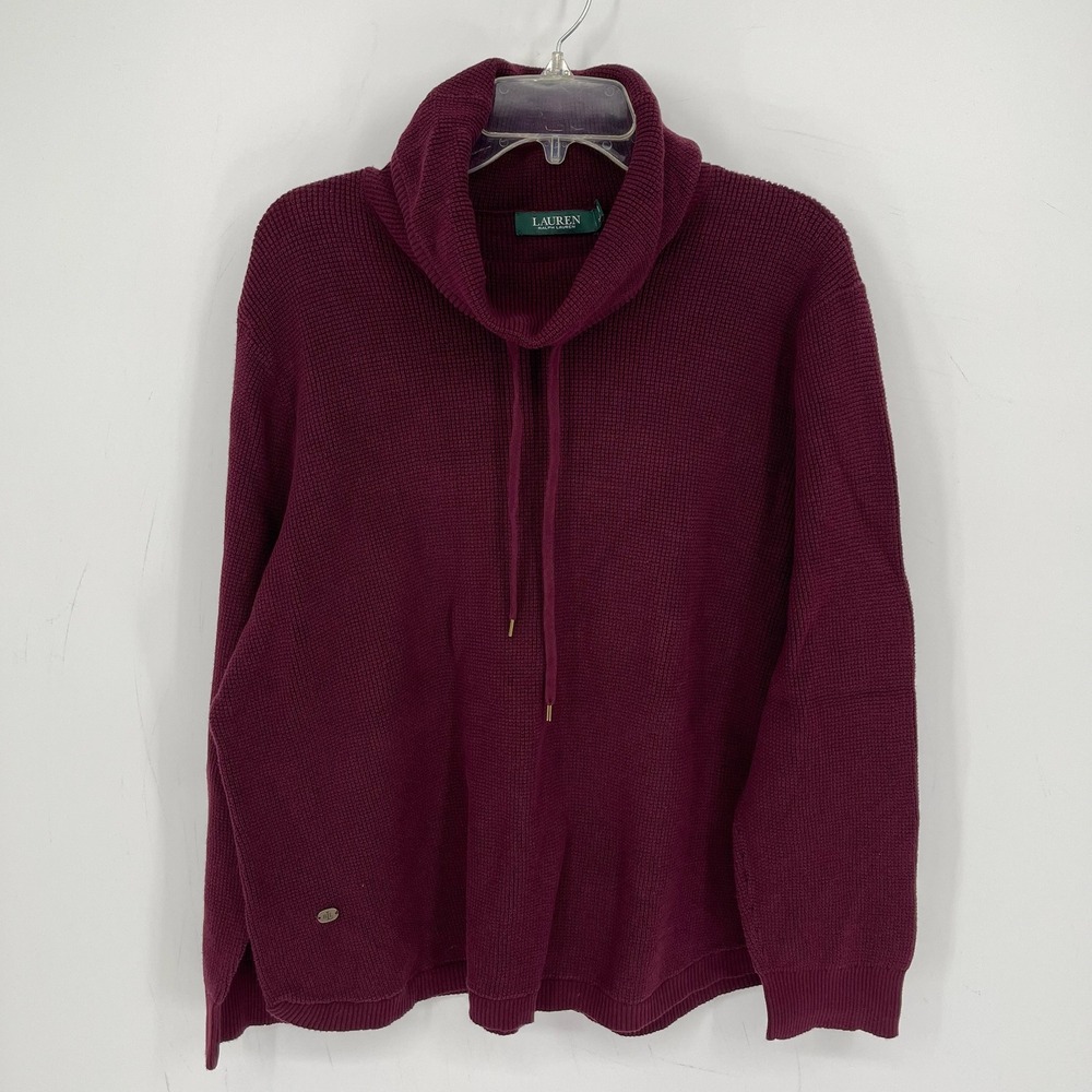 Lauren Ralph Lauren Women's Maroon Cowl Neck Waffle Knit Sweater Size 3X